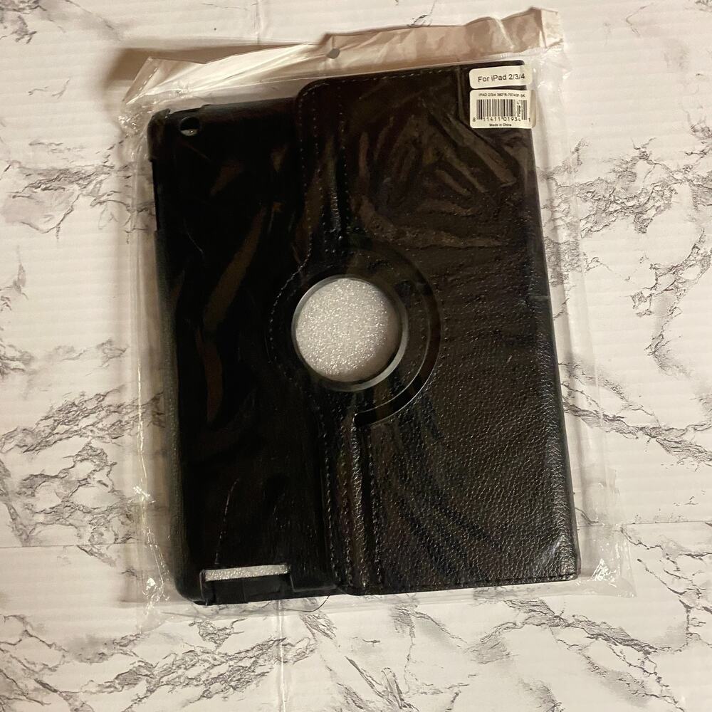 New Ipad 2 3 4 360 Black Faux Leather Tablet Case